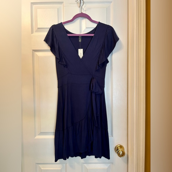 BNWT Navy Blue Faux Tie V-Neck Dress - Picture 6 of 10